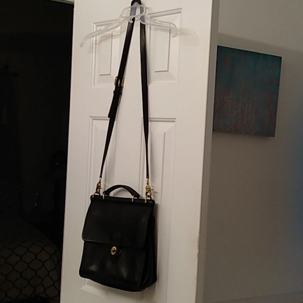 Coach Black Leather Top-Handle Crossbody with Gold Hardware